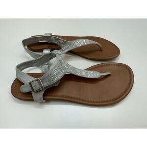Rampage Womens Sandals Size Unknown Gray Thong Gemmed Side Buckle Flat